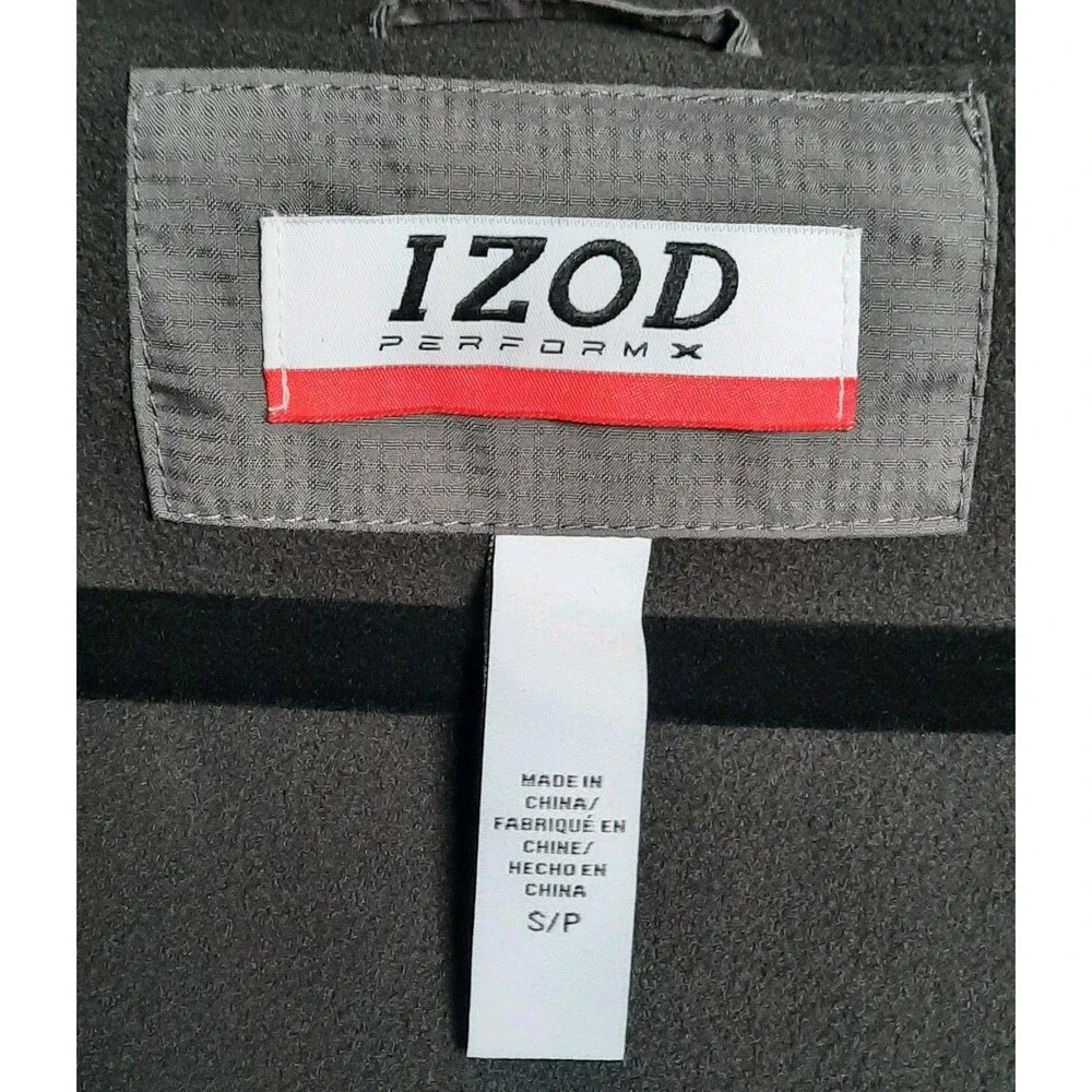 Izod Men Gray Performx Hooded Fleece Lined Jacket Front Side Zip Pockets Sz S